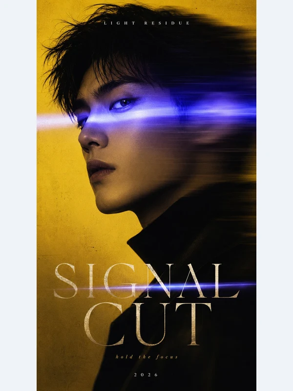 Male editorial portrait with violet motion trails and yellow typography